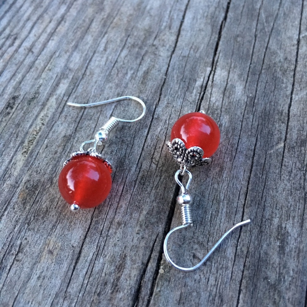 Genuine Red Jade gemstone July birthstone Earrings
